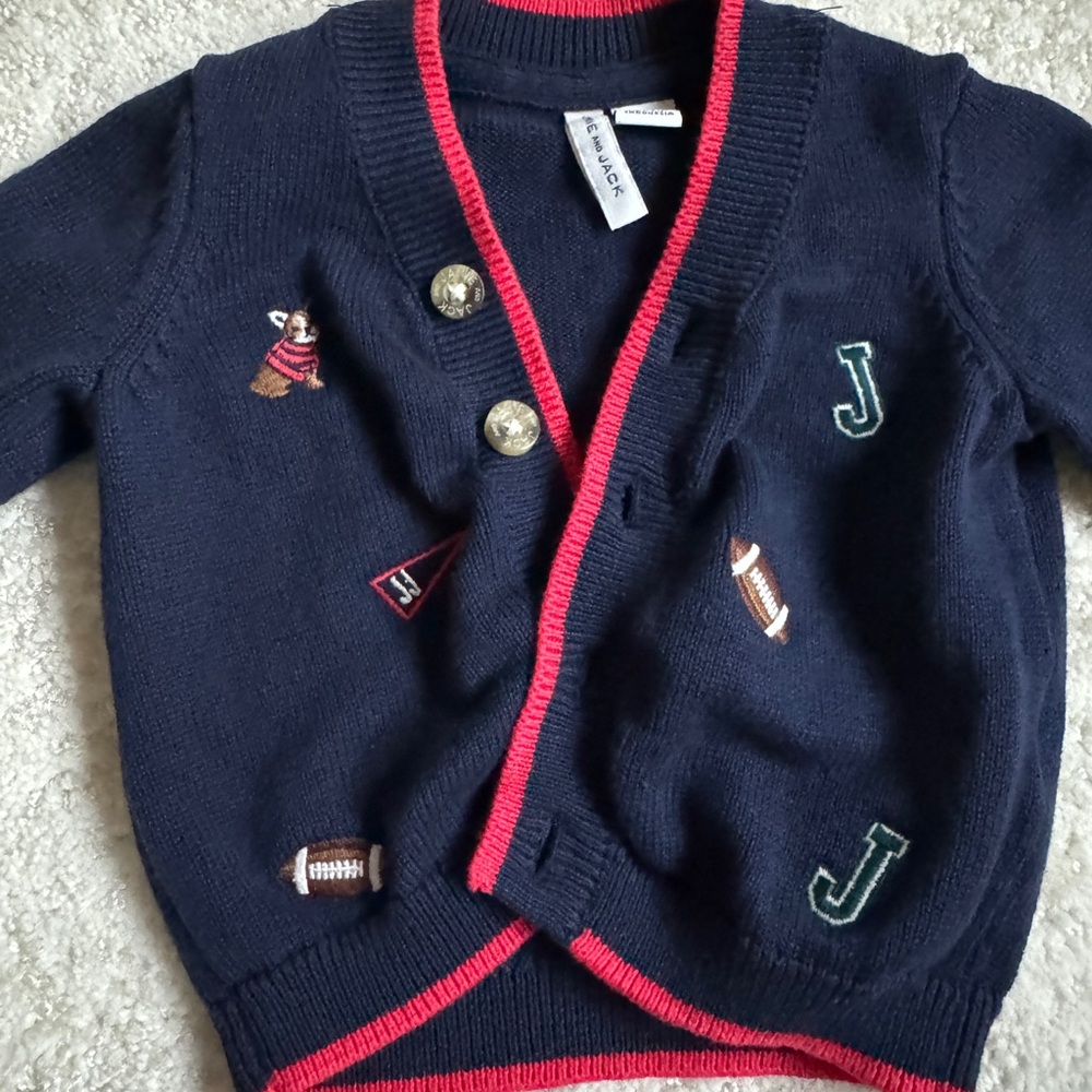 Navy Cardigan with Football Embroidery